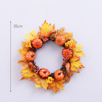 Jesenski vijenac za vrata 2022. Dekoracija za noć vještica od božura i bundeve Javor Umjetni vijenac od tkanine od ratana Jesensko uređenje doma