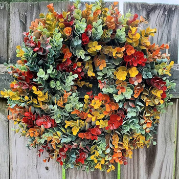 Φθινοπωρινή γιρλάντα Ευχαριστιών Φθινόπωρο τεχνητά στεφάνια Ευκάλυπτος Αγροικία Κρεμαστό στεφάνι Εορταστικές διακοσμήσεις