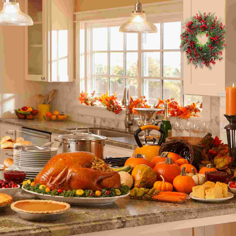 Πόρτα στεφάνι Χριστουγεννιάτικη γιρλάντα μούρο κόκκινο χειμωνιάτικο μπροστινό τεχνητό κλωνάρι Χριστουγεννιάτικο δέντρο σκάλας κρεμάστρα μανδύας τζάκι διακοπών