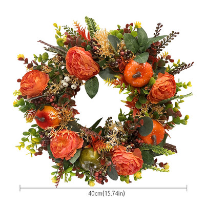 Sügisene pojengi kõrvitsa pärg Kunstlik sügisene saagikoristuspärja uks talude sisustusfestivali tähistamine uusaasta jõulukaunistus