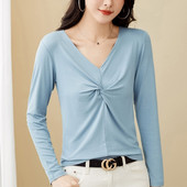 Bluza de dama de zi cu zi cu decolteu ascutit - mai multe culori