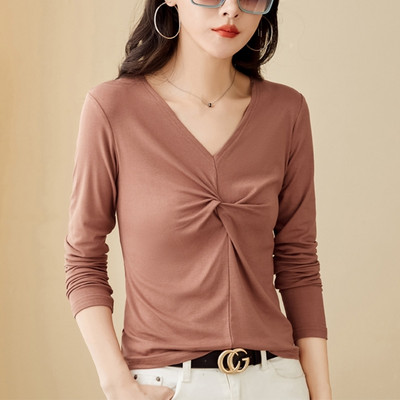 Bluza de dama de zi cu zi cu decolteu ascutit - mai multe culori