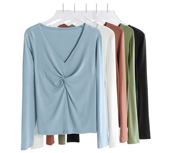 Bluza de dama de zi cu zi cu decolteu ascutit - mai multe culori