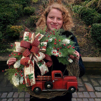 Χριστουγεννιάτικο στεφάνι 16 ιντσών κόκκινο φορτηγό μούρο τεχνητό στεφάνι πεύκου Χειμερινή γιρλάντα για μπροστινή πόρτα Τζάκια Τοίχοι Διακόσμηση παραθύρων