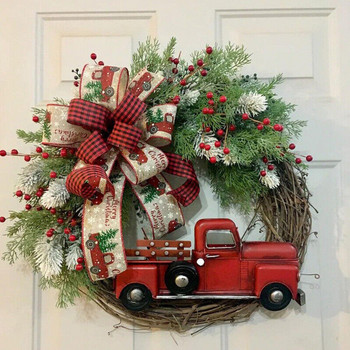 Χριστουγεννιάτικο στεφάνι 16 ιντσών κόκκινο φορτηγό μούρο τεχνητό στεφάνι πεύκου Χειμερινή γιρλάντα για μπροστινή πόρτα Τζάκια Τοίχοι Διακόσμηση παραθύρων