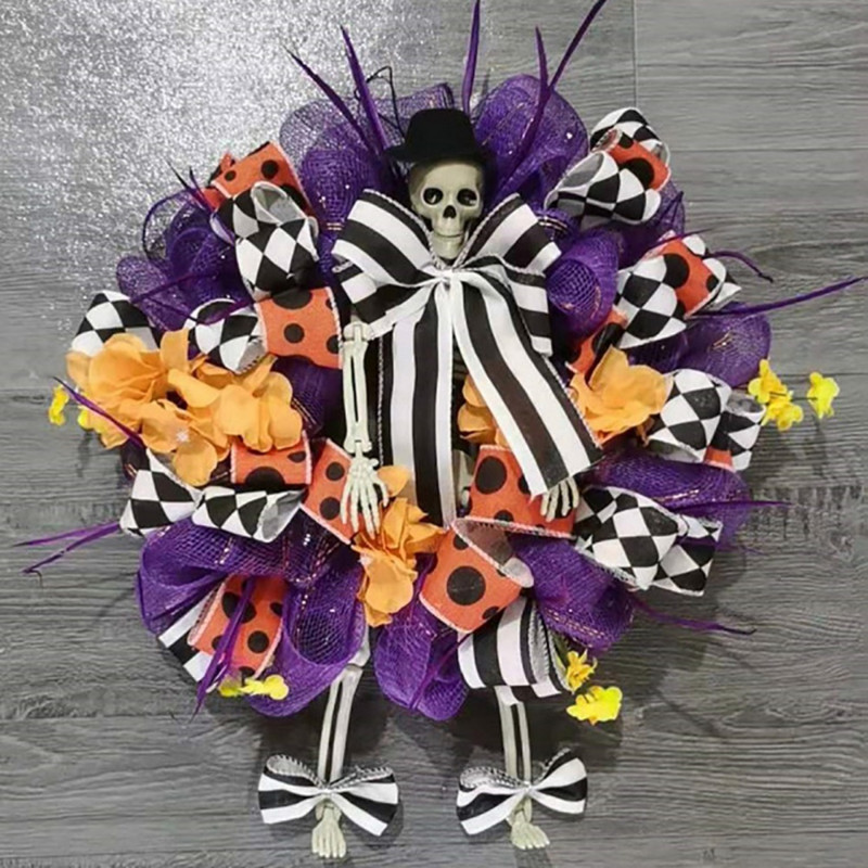 Coroană de Halloween agățată ușă înfricoșătoare ghirlandă înfricoșătoare design schelet pandantiv decorativ DIY decor de petrecere pentru casă ferestre în aer liber