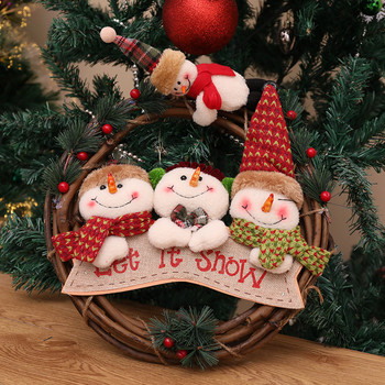 Коледа Ратанов висящ венец снежен човек кукла елен с растения и червени плодове Весела Коледа let it snow флаг декорация на домашна градина