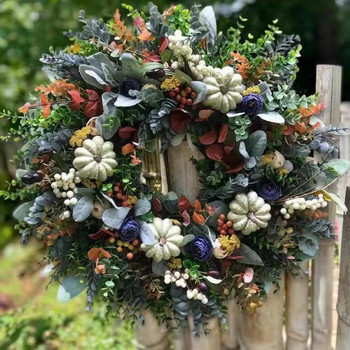 Λευκές κολοκύθες στεφάνι ρετρό μπροστινή πόρτα Ευχαριστιών Φθινοπωρινό στεφάνι Τεχνητό λουλούδι Φθινόπωρο Απόκριες Διακόσμηση αγροικιών Στεφάνια