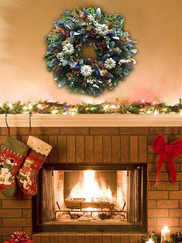 Valge kõrvitsa pärg Retro esiukse tänupüha sügispärg Kunstlilled Sügis Halloweeni kaunistus talumajade pärjad