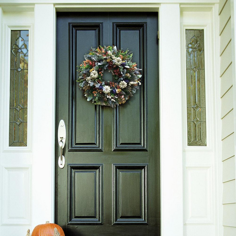 Valge kõrvitsa pärg Retro esiukse tänupüha sügispärg Kunstlilled Sügis Halloweeni kaunistus talumajade pärjad