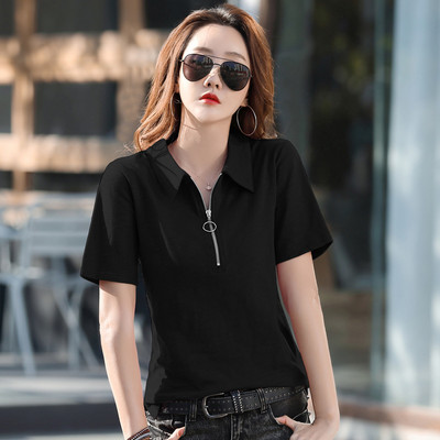 Ženska bluza s kratkim rukavima i patentnim zatvaračem