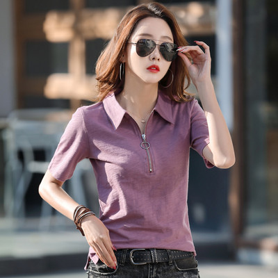 Ženska bluza s kratkim rukavima i patentnim zatvaračem