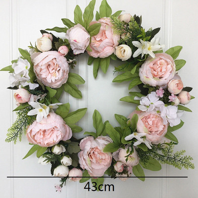 Γιρλάντα 40cm Μεγάλο Λουλούδι Τεχνητά Στεφάνια Μεταξωτό Τριαντάφυλλο Παιώνια Λουλούδια Στρογγυλή Γιρλάντα Simulation Rattan για Διακόσμηση Γάμου