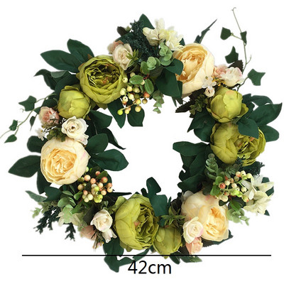 Γιρλάντα 40cm Μεγάλο Λουλούδι Τεχνητά Στεφάνια Μεταξωτό Τριαντάφυλλο Παιώνια Λουλούδια Στρογγυλή Γιρλάντα Simulation Rattan για Διακόσμηση Γάμου