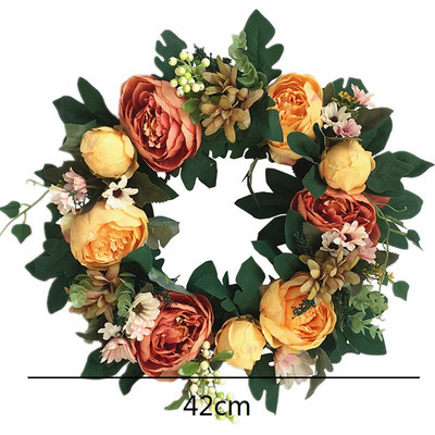 Γιρλάντα 40cm Μεγάλο Λουλούδι Τεχνητά Στεφάνια Μεταξωτό Τριαντάφυλλο Παιώνια Λουλούδια Στρογγυλή Γιρλάντα Simulation Rattan για Διακόσμηση Γάμου