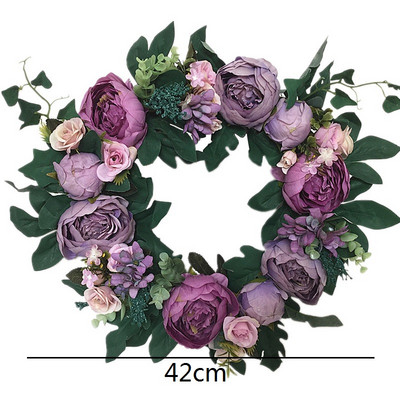 Γιρλάντα 40cm Μεγάλο Λουλούδι Τεχνητά Στεφάνια Μεταξωτό Τριαντάφυλλο Παιώνια Λουλούδια Στρογγυλή Γιρλάντα Simulation Rattan για Διακόσμηση Γάμου