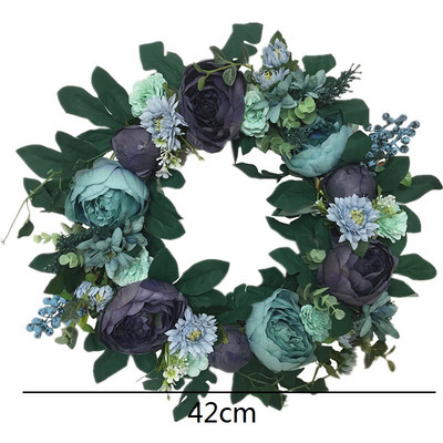 Γιρλάντα 40cm Μεγάλο Λουλούδι Τεχνητά Στεφάνια Μεταξωτό Τριαντάφυλλο Παιώνια Λουλούδια Στρογγυλή Γιρλάντα Simulation Rattan για Διακόσμηση Γάμου