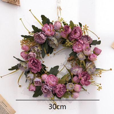 Γιρλάντα 40cm Μεγάλο Λουλούδι Τεχνητά Στεφάνια Μεταξωτό Τριαντάφυλλο Παιώνια Λουλούδια Στρογγυλή Γιρλάντα Simulation Rattan για Διακόσμηση Γάμου