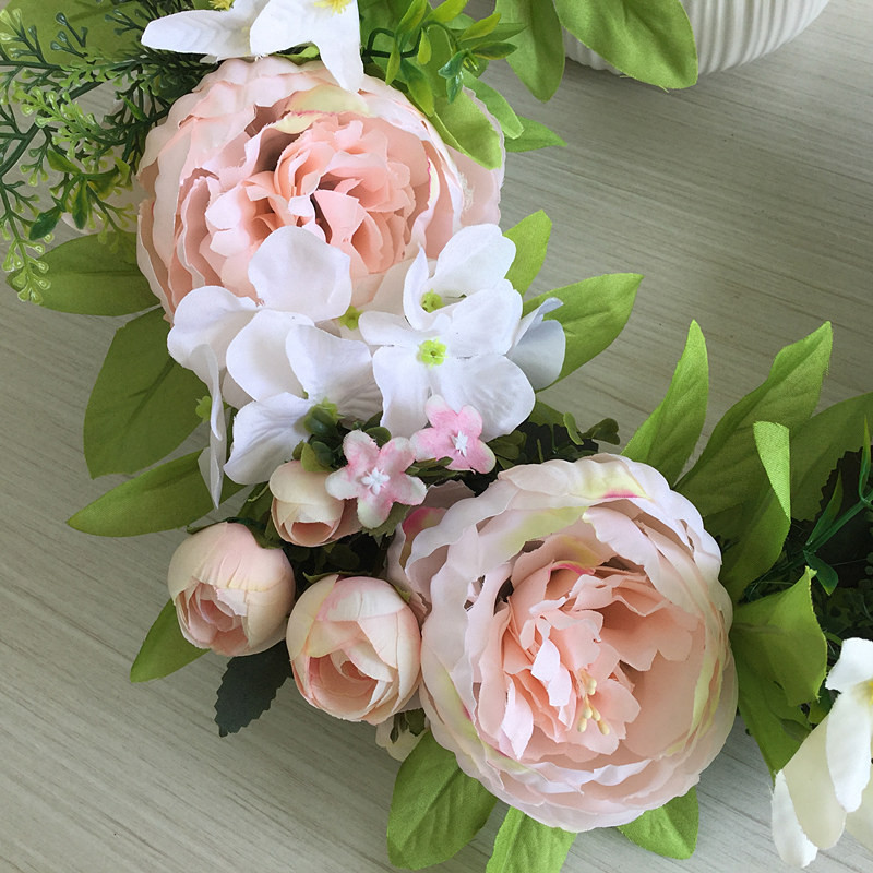 Γιρλάντα 40cm Μεγάλο Λουλούδι Τεχνητά Στεφάνια Μεταξωτό Τριαντάφυλλο Παιώνια Λουλούδια Στρογγυλή Γιρλάντα Simulation Rattan για Διακόσμηση Γάμου