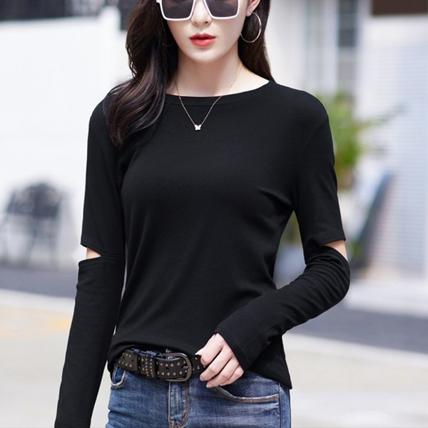 Bluză casual de damă cu gât rotund și decupaje