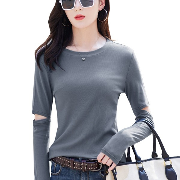 Bluză casual de damă cu gât rotund și decupaje