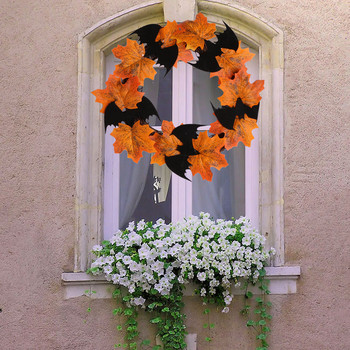 25 см Хелоуин венец Декорация на врата Изкуствен кленов лист Прилеп Гарланд Хелоуин Висящ орнамент на прозореца на вратата Декорация на дома