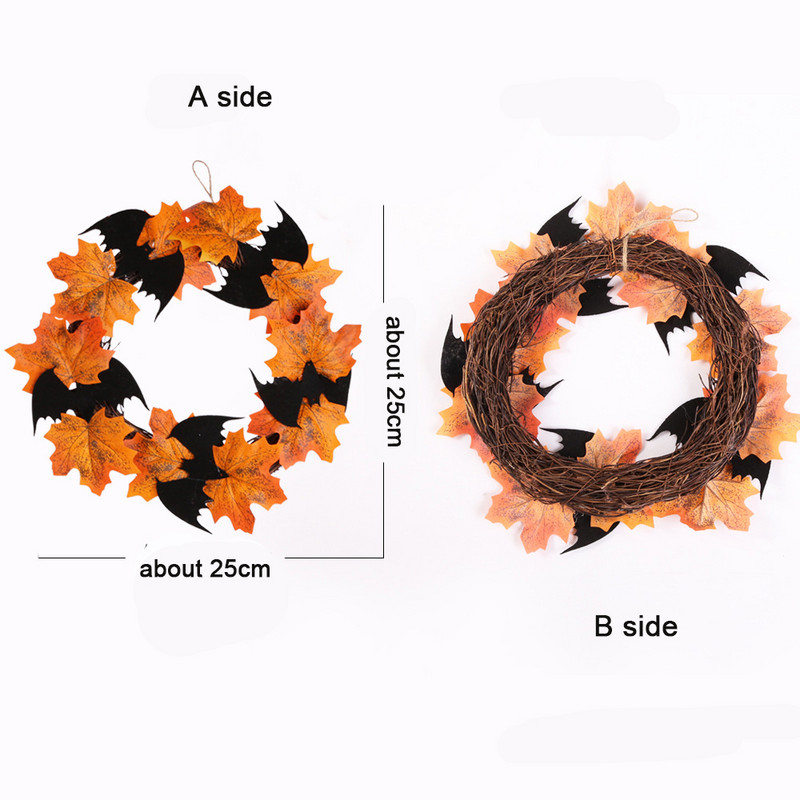 25cm Διακόσμηση πόρτας αποκριάτικο στεφάνι Τεχνητή νυχτερίδα σφενδάμου Γιρλάντα Κρεμαστό στολίδι πόρτας αποκριάτικου παραθύρου Διακόσμηση σπιτιού