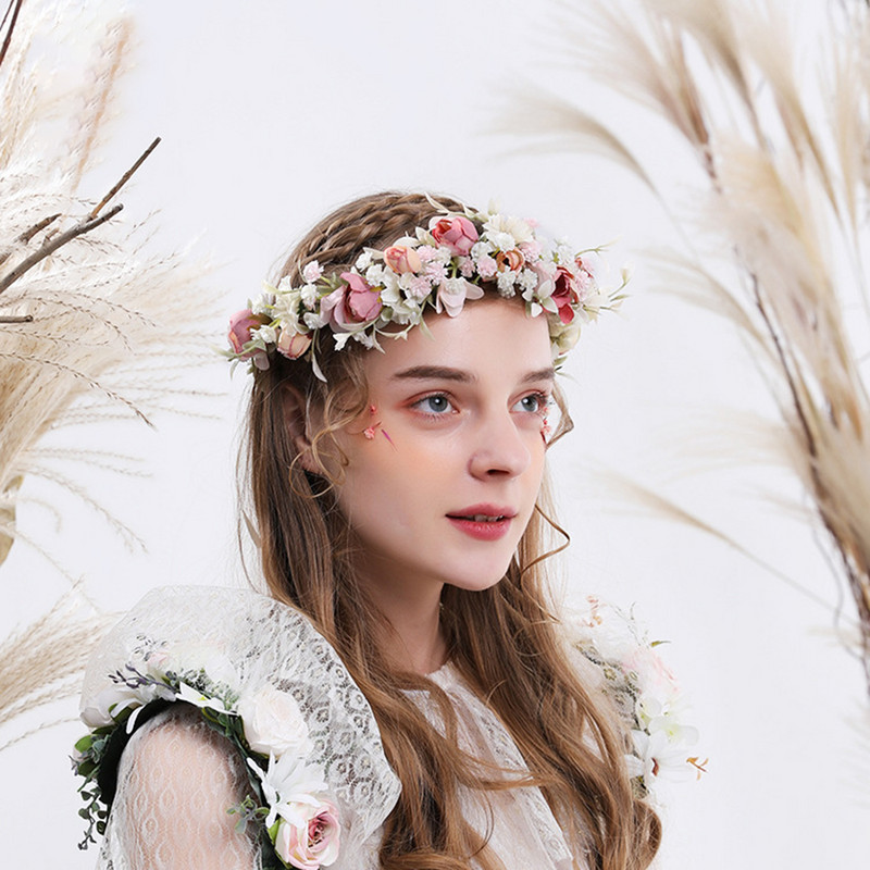 Vjenčanje Umjetno cvijeće Nakit za kosu Prekrasan vijenac Traka za glavu Pleteni vijenac Simulacija umjetne ruže Vjenčano pokrivalo