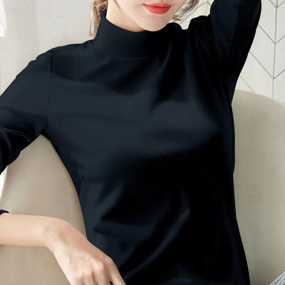 Bluză de damă cu guler polo înalt - o singură culoare