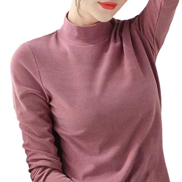 Bluză de damă cu guler polo înalt - o singură culoare