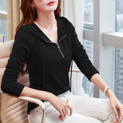 Bluză elegantă de damă, cu fermoar cu mânecă lungă și șireturi