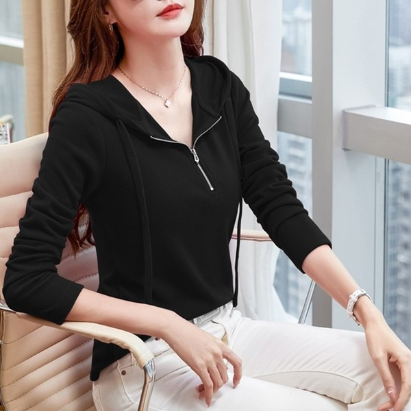 Bluză elegantă de damă, cu fermoar cu mânecă lungă și șireturi