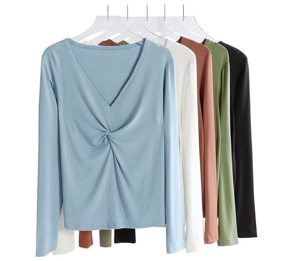 Bluza de dama de zi cu zi cu decolteu ascutit - mai multe culori