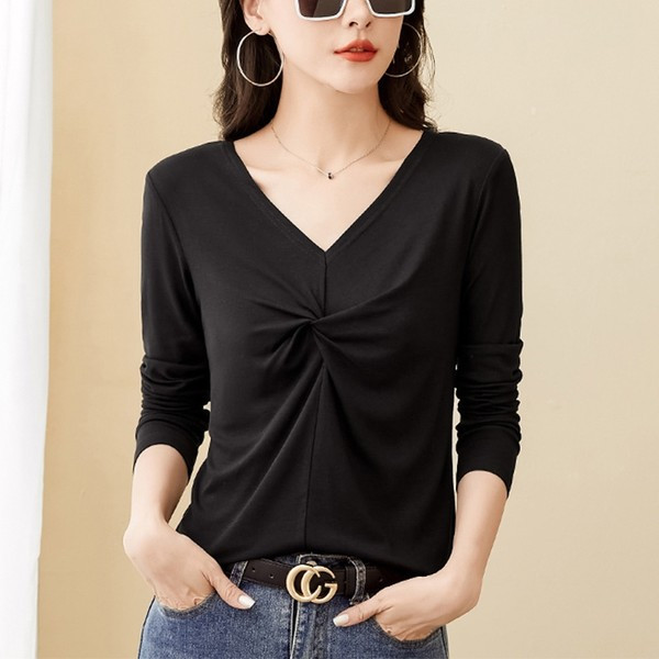 Bluza de dama de zi cu zi cu decolteu ascutit - mai multe culori