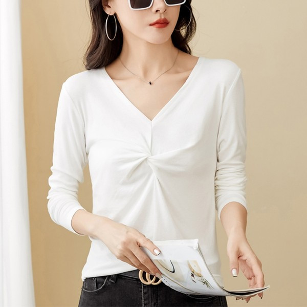 Bluza de dama de zi cu zi cu decolteu ascutit - mai multe culori