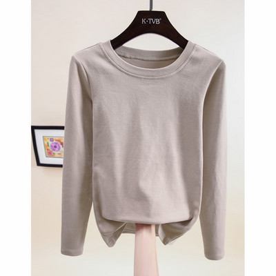 Ühevärviline pikkade varrukatega ümarkaelusega pluus naistele