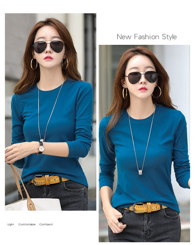 Casual μονόχρωμη μακρυμάνικη μπλούζα για γυναίκες