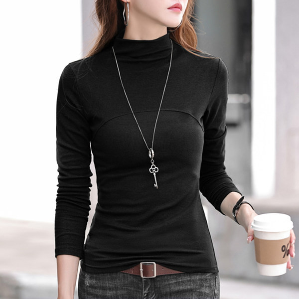 Vienkrāsains polo apkakles blūze sievietēm ar garām piedurknēm