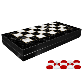 Шах и табла Ahelos, Комплект с пулове, Black Marble, Черно/Бяло