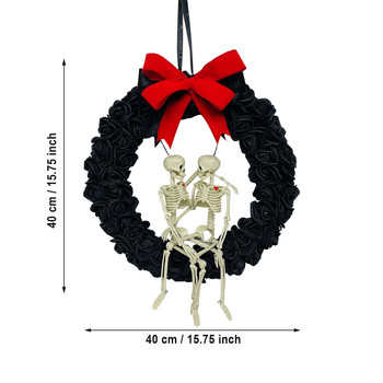 Απόκριες γοτθικό ζευγάρι κρανίο μαύρο τριαντάφυλλο στεφάνι πόρτας κρεμαστός σκελετός Κρεμαστό κόσμημα για γιρλάντα εραστής διακόσμηση σπιτιού