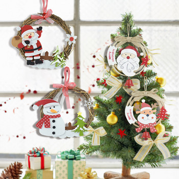 Коледен венец Малък Дядо Коледа Снежен човек Elk Xmas Медальон Весела Коледа Декор за дома Naviidad Tree Oranments Консумативи