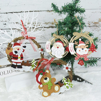 Коледен венец Малък Дядо Коледа Снежен човек Elk Xmas Медальон Весела Коледа Декор за дома Naviidad Tree Oranments Консумативи