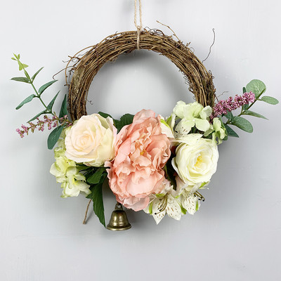 Rootangist kunstlillepärg uksele riputamiseks võltsroosi lilletaime pulmaripats vaniku seinakaunistus 20cm