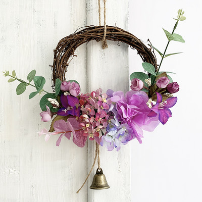 Rootangist kunstlillepärg uksele riputamiseks võltsroosi lilletaime pulmaripats vaniku seinakaunistus 20cm