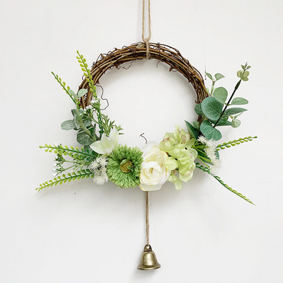 Rootangist kunstlillepärg uksele riputamiseks võltsroosi lilletaime pulmaripats vaniku seinakaunistus 20cm