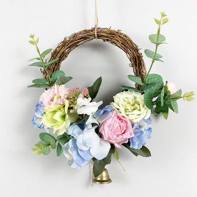 Rootangist kunstlillepärg uksele riputamiseks võltsroosi lilletaime pulmaripats vaniku seinakaunistus 20cm