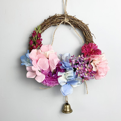 Rootangist kunstlillepärg uksele riputamiseks võltsroosi lilletaime pulmaripats vaniku seinakaunistus 20cm