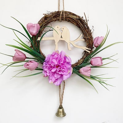 Rootangist kunstlillepärg uksele riputamiseks võltsroosi lilletaime pulmaripats vaniku seinakaunistus 20cm