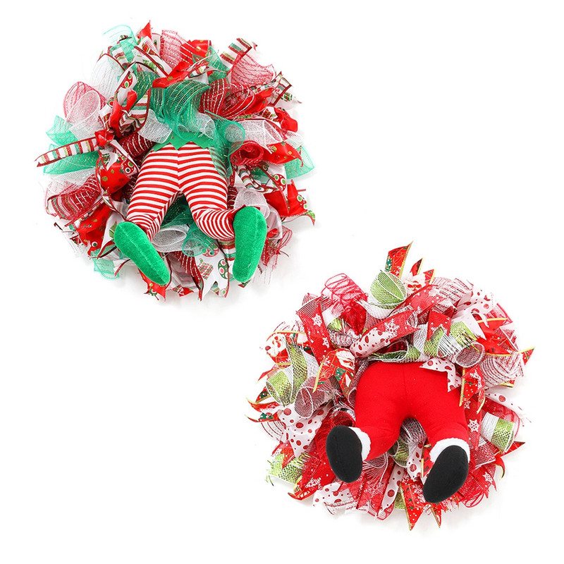 Creative Elf Legs Wreath Funny Thief Leg Climbing Out of Door Κρεμαστή γιρλάντα Χριστουγεννιάτικη Κρεμαστό Διακοσμητικό Παράθυρο Στολίδια τοίχου