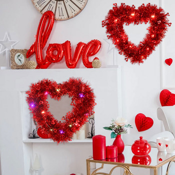 30 см червен любовен венец със сърце Честит Свети Валентин Гирлянди за врати Декорация на стена Mr&Mrs Love Сватбен декор за Weedings Венец за стая